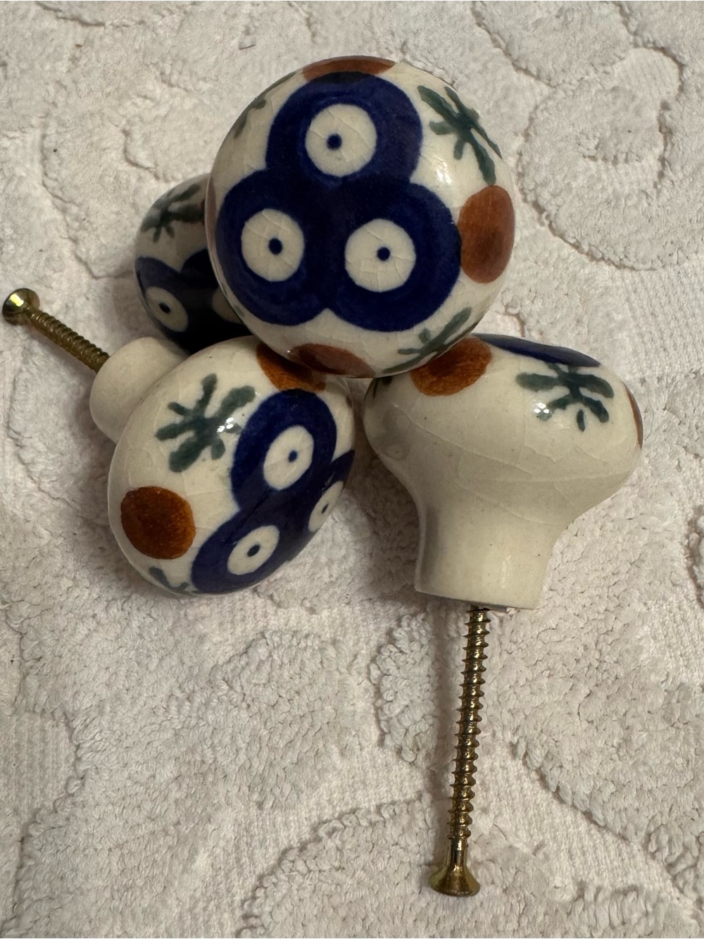 4 Mosquito Stamped Polish Pottery Drawer Pulls Knobs Hand Made